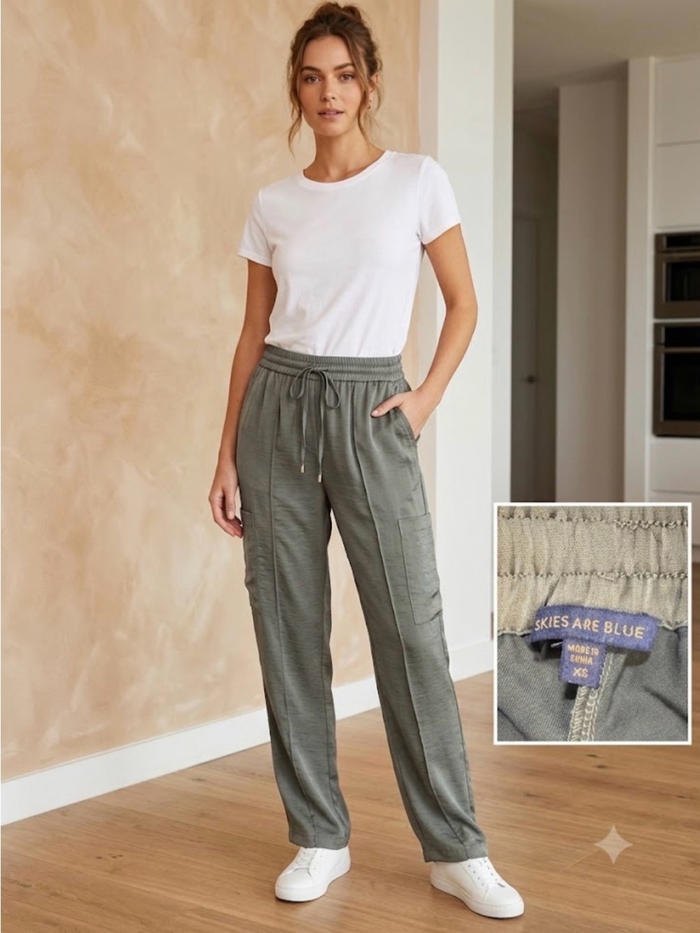 Skies Are Blue Olive Utility Cargo Joggers